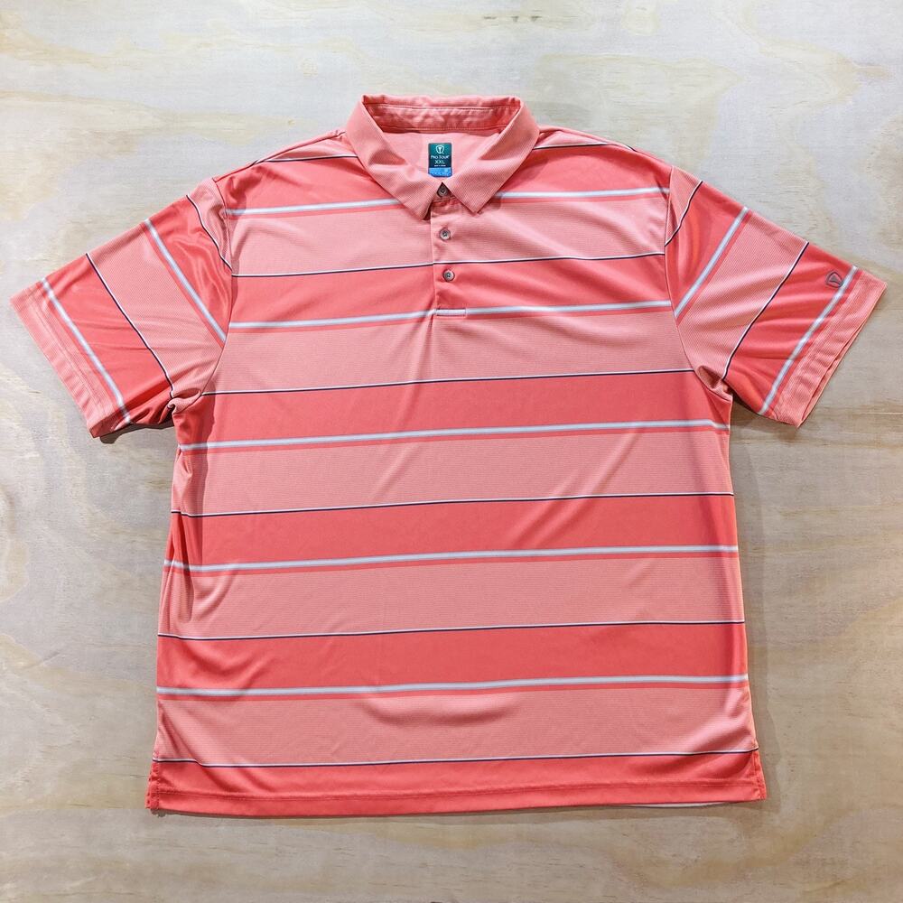 Pro Tour Cool Play Golf Polo Shirt Sz XXL Pink W White & Grey Stripes